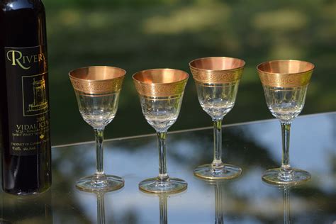 Vintage Gold Rimmed Encrusted Wine Cordials ~ Glasses Set Of 4 Tiffin Franciscan Minton