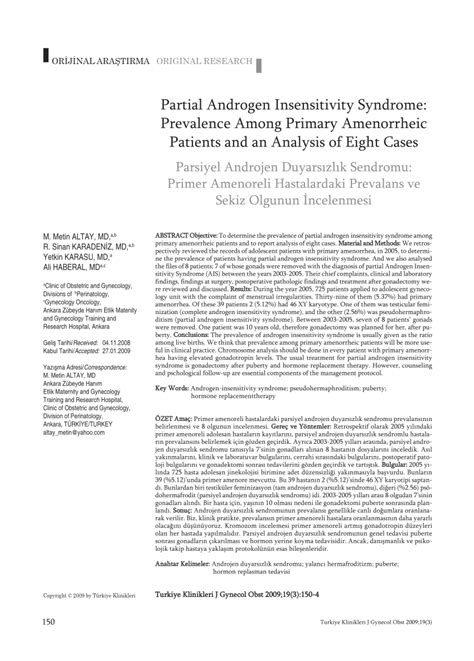 Pdf Partial Androgen Insensitivity Syndrome Prevalence Among Primary Amenorrheic Patients And