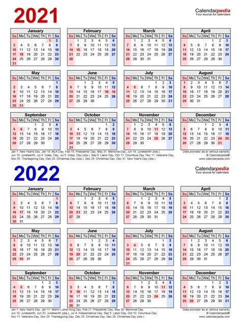 2021 2022 Two Year Calendar Free Printable Word Templates