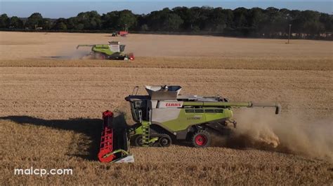 Harvest 2022 Two Claas Lexion 780 Tt Combines Cutting Spring Barley In