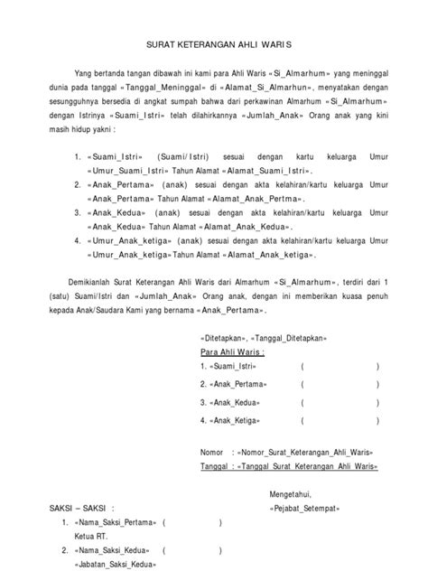 75%(8)75% found this document useful (8 votes). Contoh Surat Keterangan Ahli Waris Tanah - Kumpulan Surat ...