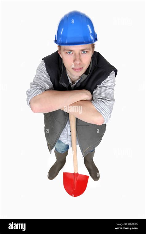 A Male Construction Worker With A Shovel Stock Photo Alamy