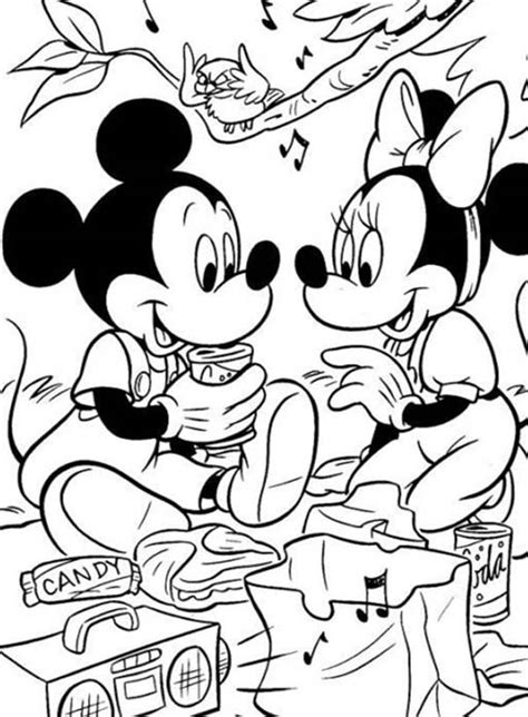 Picnic coloring pages to download and print for free. Mickey and Minnie Mouse is Going to Picnic Coloring Page ...