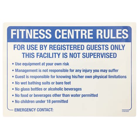 Fitness Centre Rules Sign