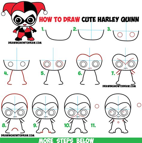 How To Draw Cute Chibi Harley Quinn From Dc Comics In Easy Step By Step