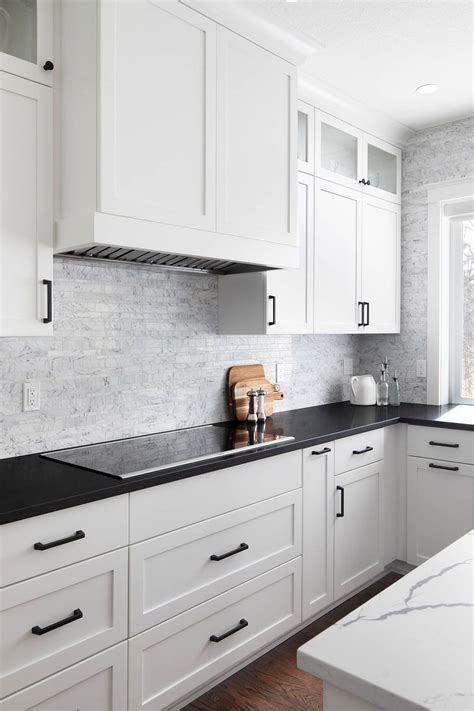 54 White Cabinet Black Countertop Inspiring Look Cabinets White