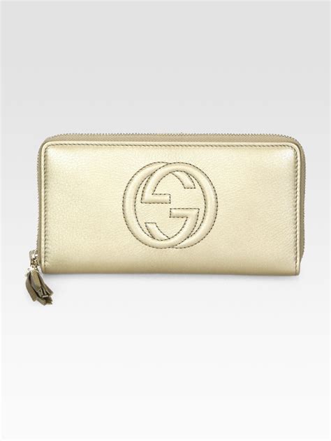 Lyst Gucci Soho Metallic Leather Zip Around Wallet In Metallic