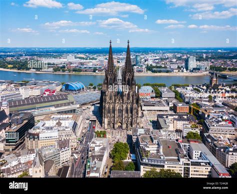 Cologne Cathedral Aerial Panoramic View In Cologne Germany Stock Photo
