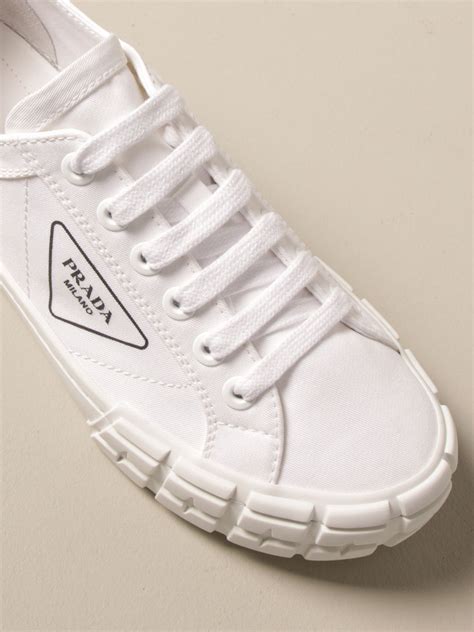 Prada Sneakers In Canvas With Triangular Logo White Sneakers Prada