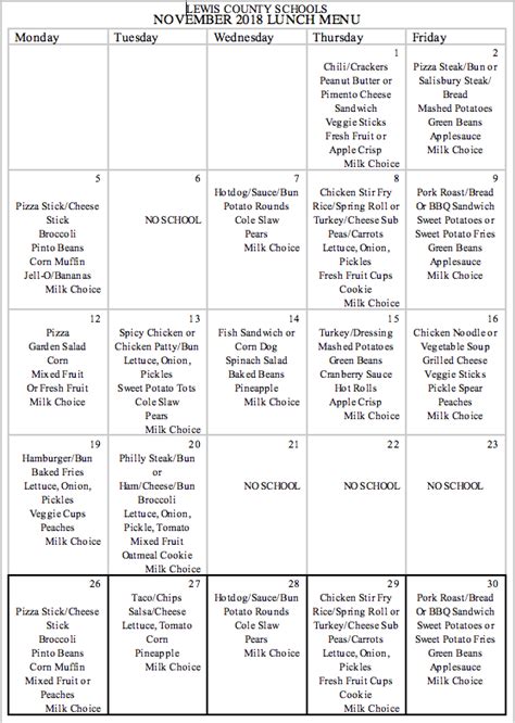 Lewis County Schools Lunch Menu November The Lewis County Herald