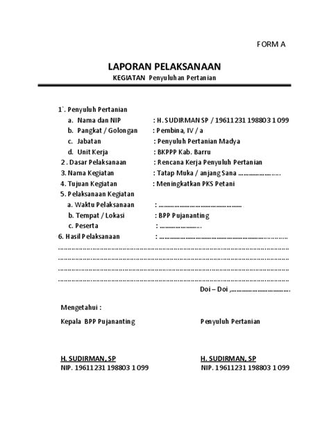 Contoh Laporan Rencana Kerja Penyuluh Pertanian Lengkap Kumpulan