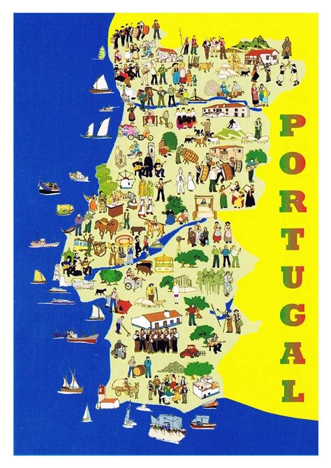 Large Illustrated Map Of Portugal Portugal Europe Mapsland Maps