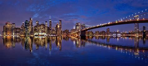Sunset Over Manhattan Brooklyn Bridge New York City Skyline Justin