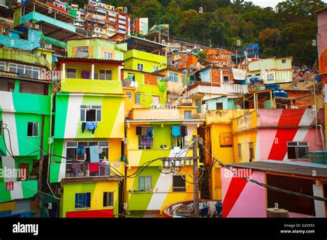 Colorful Painted Buildings Of Favela In Rio De Janeiro Brazil Stock