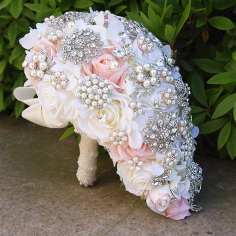 9 Cascading Rose Bouquet For Wedding Bride Waterfall Pearl Crystal
