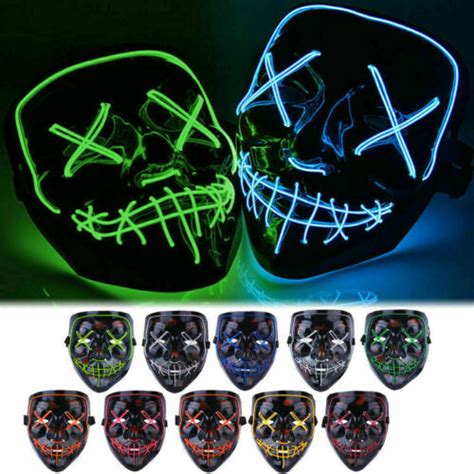 Halloween Led Glow Mask 3 Modes El Wire The Purge Light Up Movie