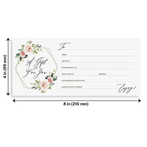 Bliss Collections Blank Gift Certificate Blush Floral Geometric Card Vouchers For Small