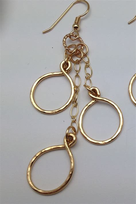 Long Dangle Hoop Earrings In 14K Yellow Gold Filled WEM Designs