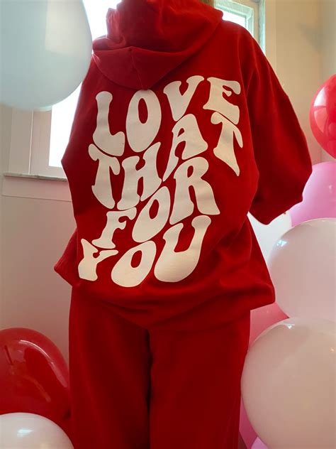 red hoodie with love that for you lettering in white red hoodie red hoodie outfit trendy