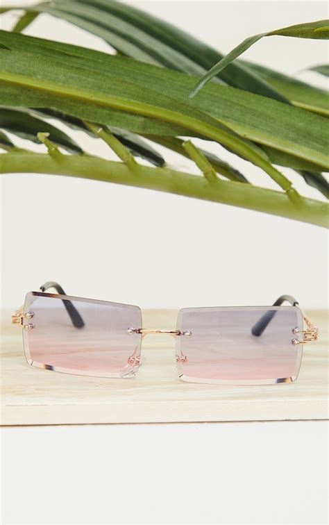 Blue Pink Faded Lens Square Frameless Sunglasses Prettylittlething