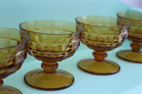 Vintage Amber Dessert Glasses Set Of Four Mid Century Glasses Mid Century Glassware Mid