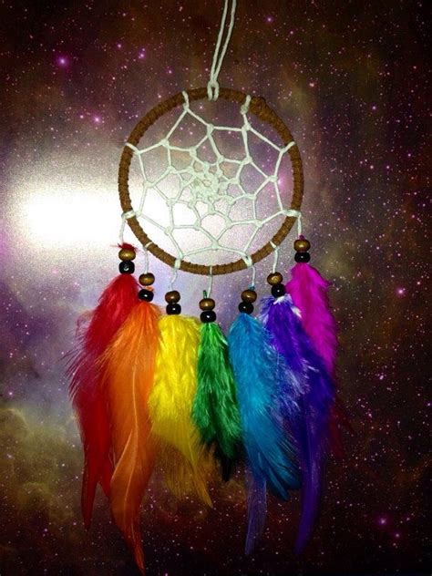 Rainbow Dream Catcher With White Web Wood By Dreampeacepositivity