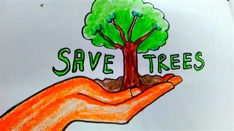 DRAWING ON SAVE TREES Step By Step YouTube