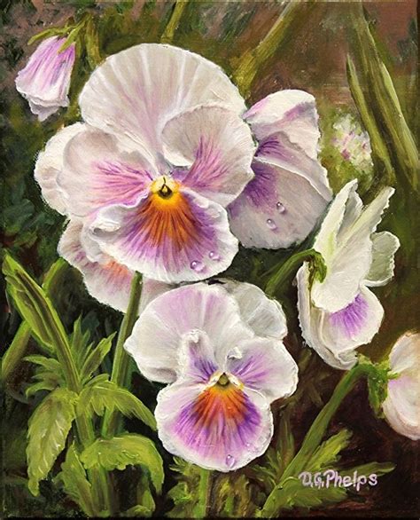 White Purple Pansies Art Oil Painting By Delmus Phelps Oil ~ 8 X 10 Oh