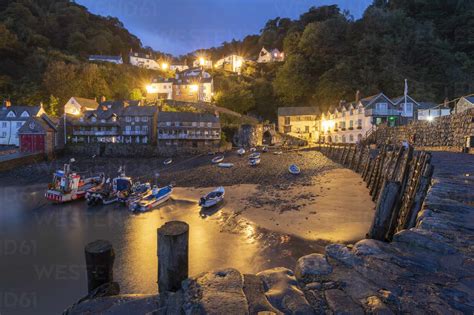 Night Time View Of Clovelly Village In North Devon England United