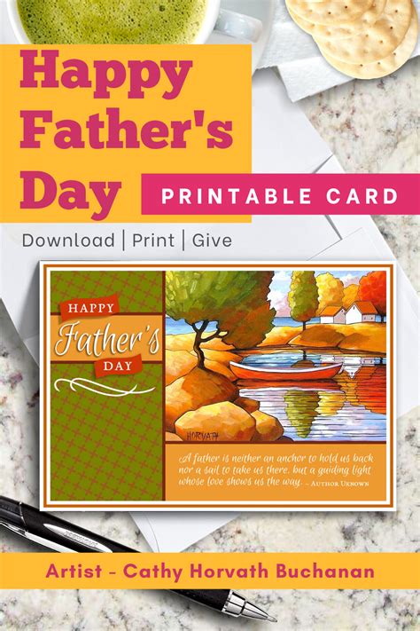 Fathers Day Printable Greeting Card Scenic Folk Art Etsy Fathers