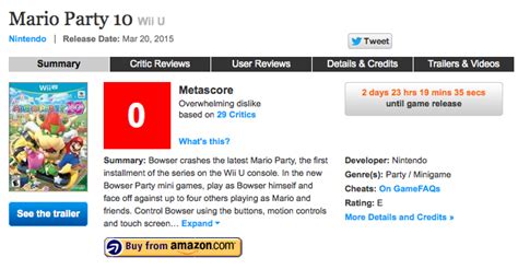 For each product, a numerical score from each review is obtained and the total is averaged. Wii U BTFO, Mario Party 10 worst rated game of all time ...