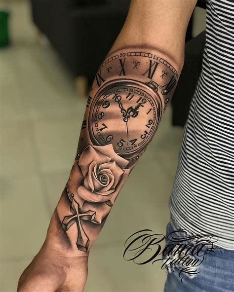 Roses And Clock Tattoo Sleeve