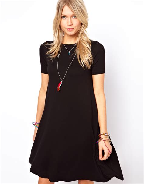 Asos Collection Swing Dress With Short Sleeves In Black Lyst