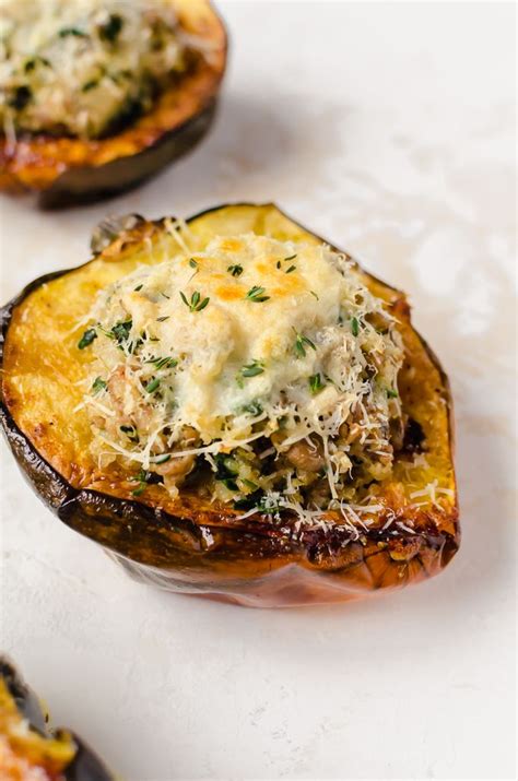 Buttery Acorn Squash Stuffed With Ground Turkey Mushrooms Quinoa And