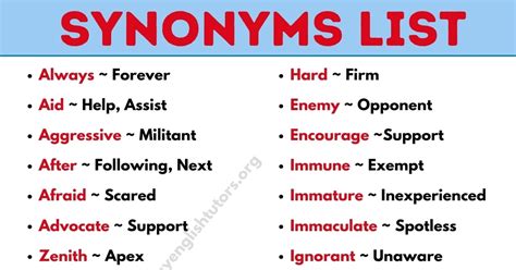 synonym list of 300 synonym words list with example sentences my english tutors