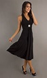 Black Semi Formal Dress Halter Tea Length V Neck Empire Waist | Dresses ...