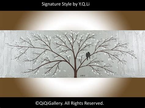 Metallic Silver Abstract Painting Original Tree Love Birds Etsy