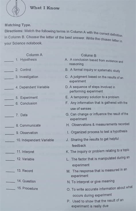 What I Know Matching Typedirectionsmatch The Following Terms In