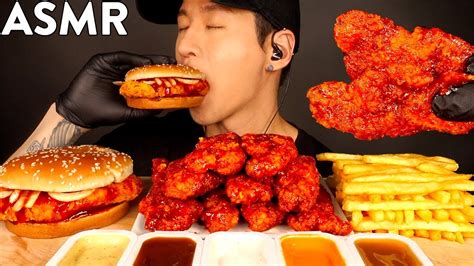 ASMR SPICY CHICKEN SANDWICH SPICY CHICKEN TENDERS FRIES MUKBANG No