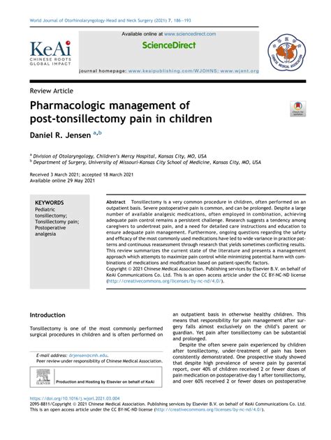 Pdf Pharmacologic Management Of Post Tonsillectomy Pain In Children
