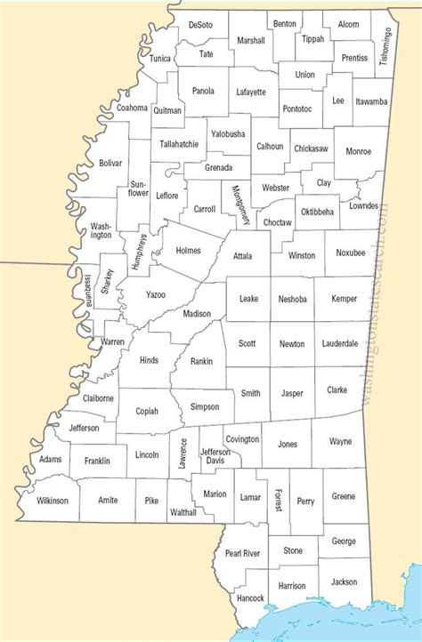 ♥ A Large Detailed Mississippi State County Map