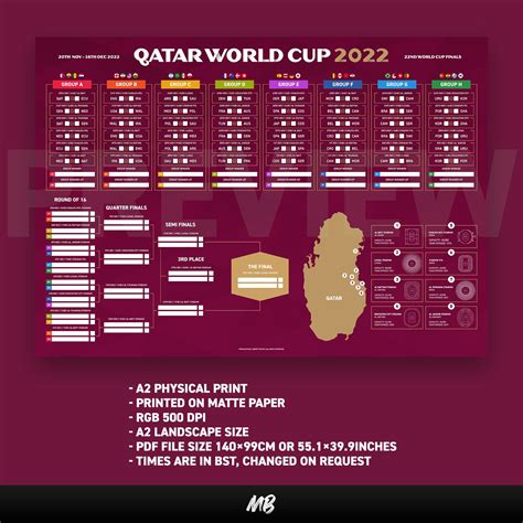 Qatar World Cup 2022 Football Championships Wall Chart Etsy Singapore