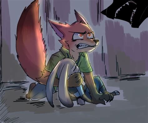 Nick Wilde Protecting Judy Hopps From A Wild Dog Zootopia Pinterest