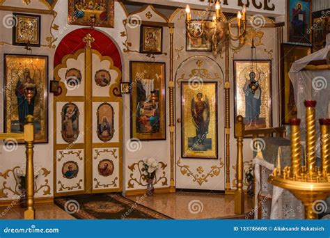 Interior Of The Russian Orthodox Church Holy Icons Stock Photo Image Of Cross Inside