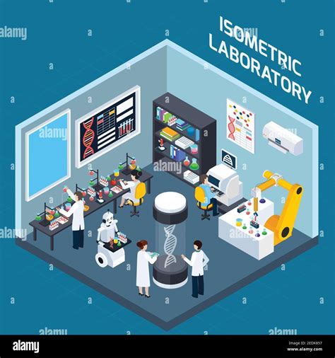 Biochemical Laboratory Interior Isometric Design Concept With Tools For Genetics Research And