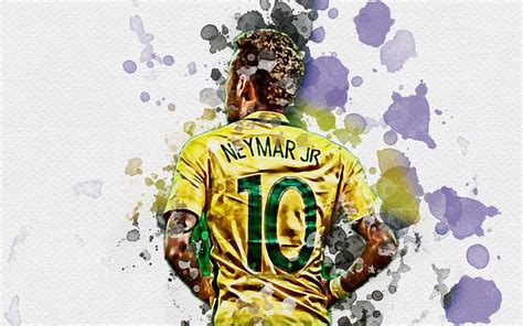 Neymar Paint Splashes Back View Brazil National Football Team Football