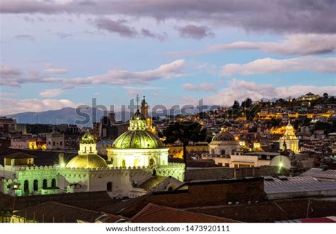 Quito Ecuador Skyline Dusk Cathedrals Homes Stock Photo 1473920111