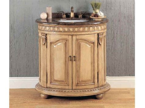 You not only need to select bathroom cabinets having a design you want, but you should choose cabinetry that's going to create your toilet first, you may wish to define just how many cupboards you would like as well as the size of the cabinets you'll need. Oval Antique White Wooden Bathroom Vanity with Single Sink ...