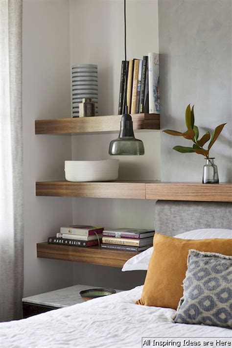 Stylish floating shelf with edison lamp: Gorgeous 65 Simple Bedroom Shelves Design Ideas https ...
