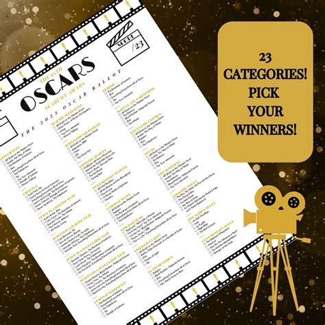 Printable 2023 Oscars Ballot Oscars Party Game Oscar Nominees Ballot